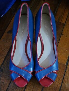 Nine West Blue and Red Peep-Toe Pumps Sz 7m